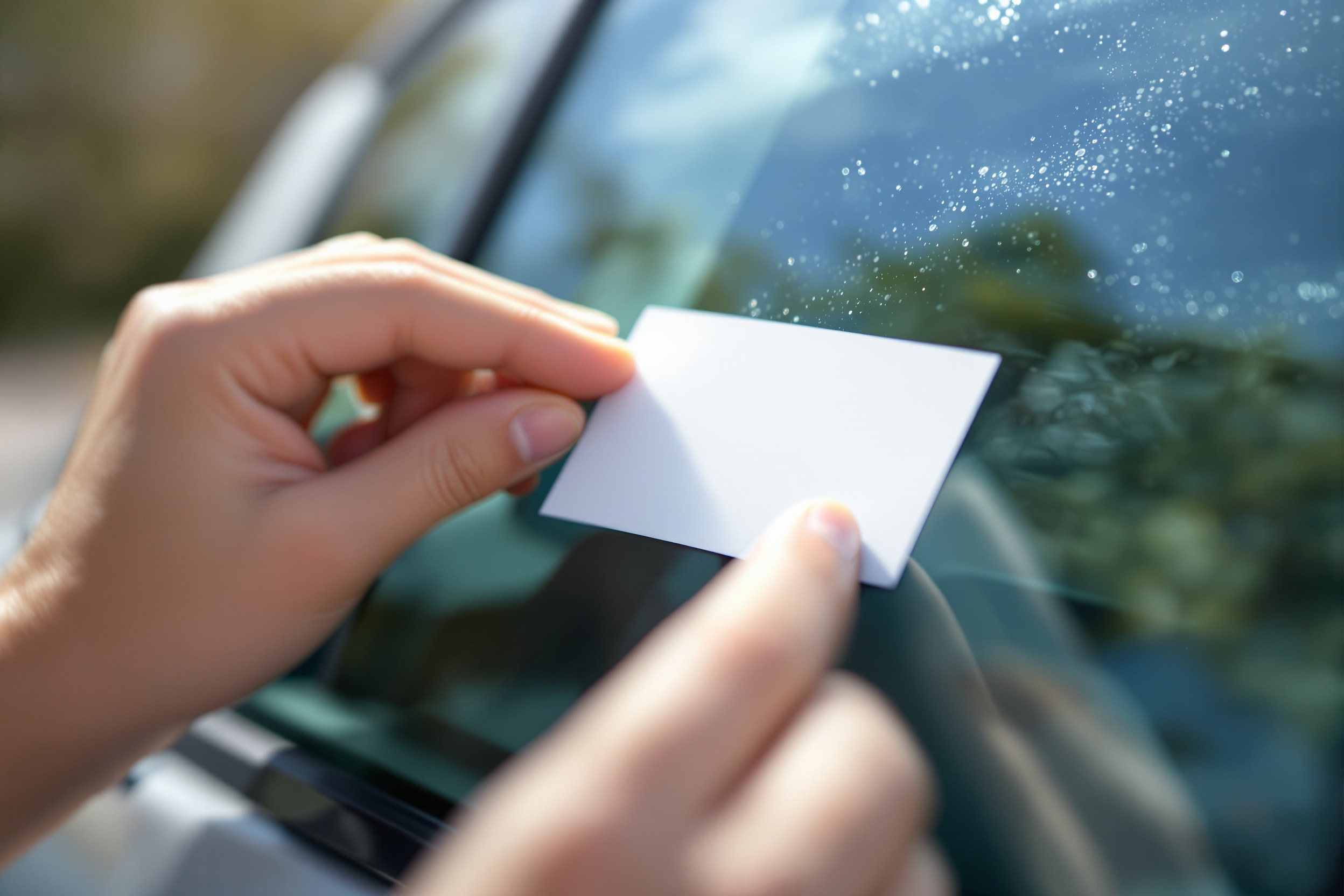 Applying a window sticker to the inside of a taxi window